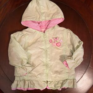 Kids Headquarters Windbreaker green gingham pink ruffle hoodie Size 24M
